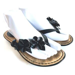 Born Black Vegan Flat Flower Thong Flip Flop Comfort Sandals Size 7 Preppy Boho